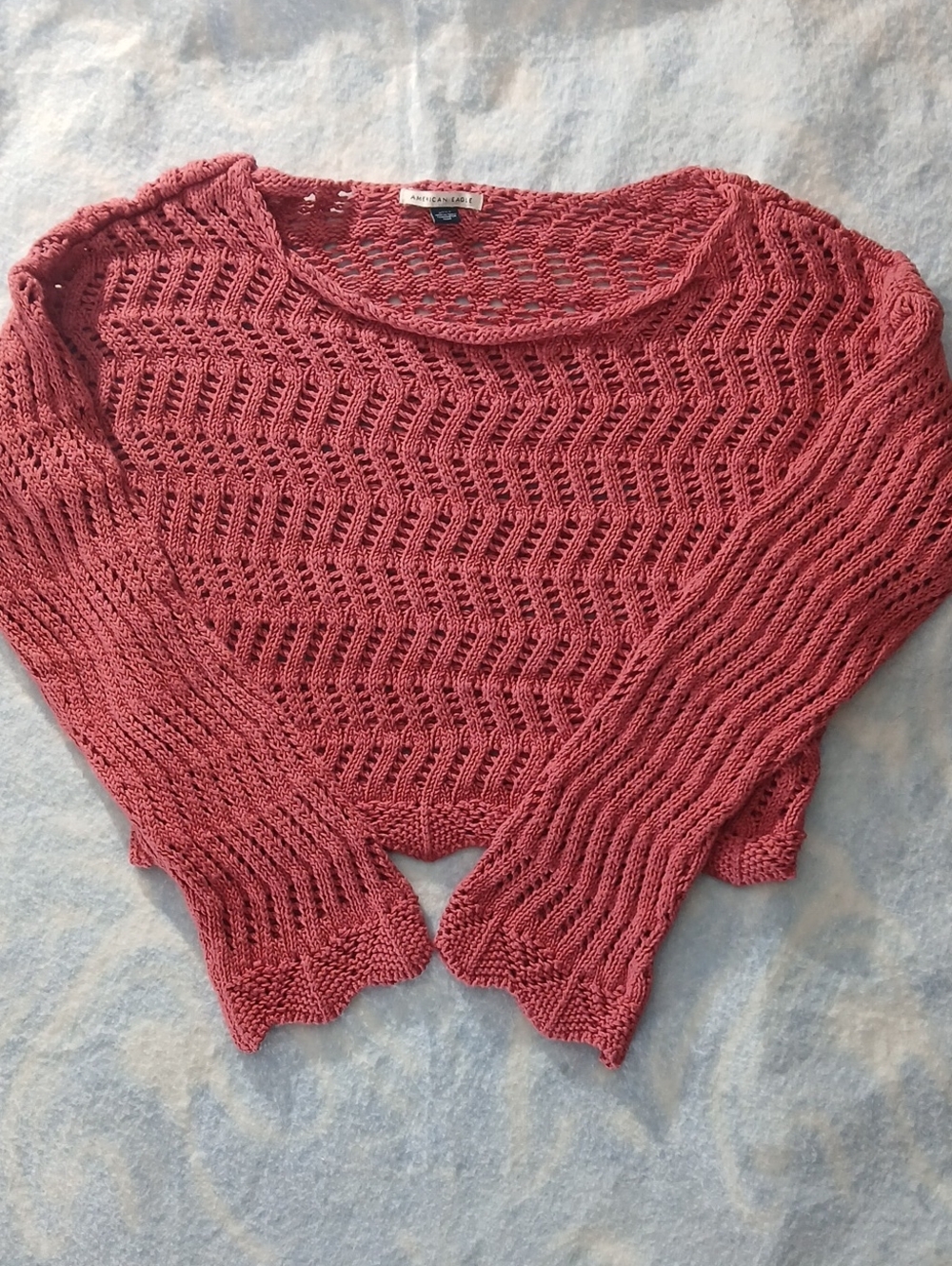 American Eagle Open-Knit Cropped Sweater Rose Pink Womens SZ S/P/CH